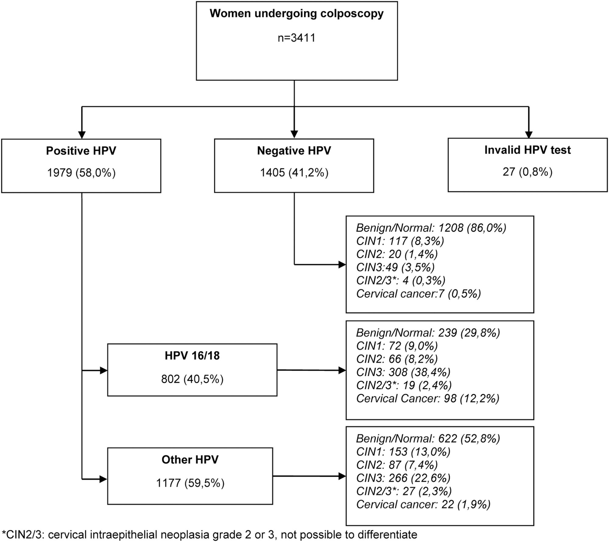 Risk Profile of High-grade Cervical Lesions and Cervical Cancer Considering the Combination of Cytology, HPV Genotype, and Age among Women Undergoing Colposcopy
